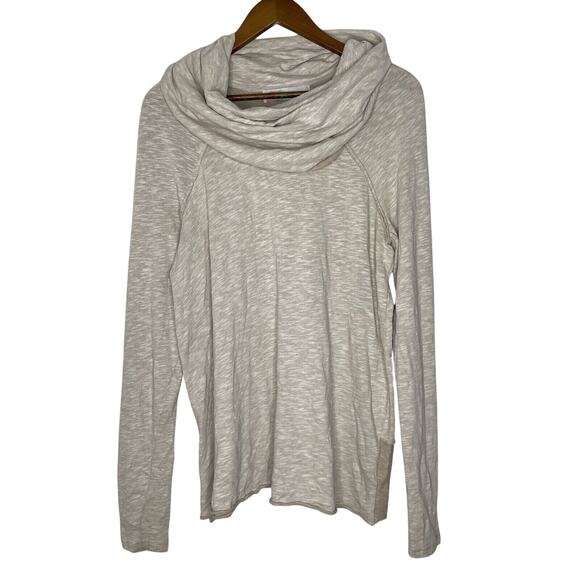 Free People Beach Long Sleeve Top Oversize Large Beige Cowl Neck Boho - Picture 1 of 10